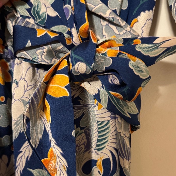 Floral Navy Wrap Dress with Gold Accents - Picture 7 of 10